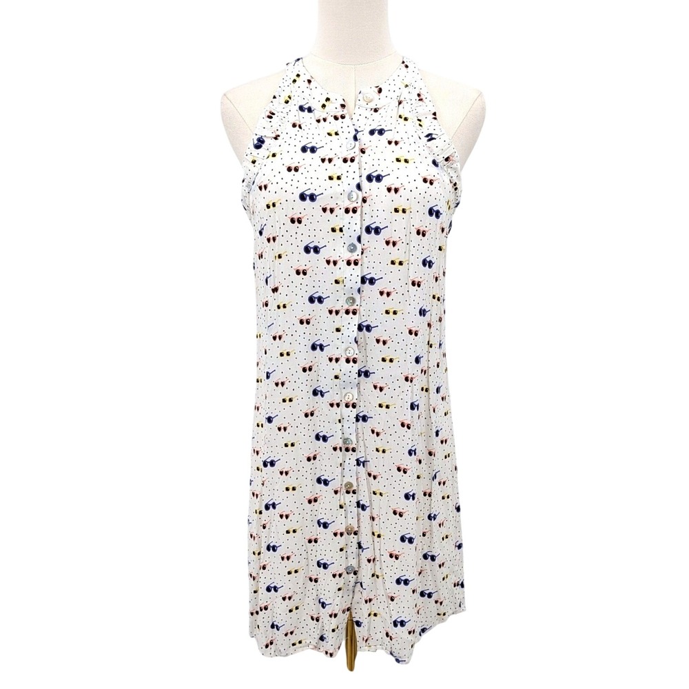 Larke Novelty Sunglasses Print Sleeveless Dress Polka Dot Lined Rayon Size‎ S